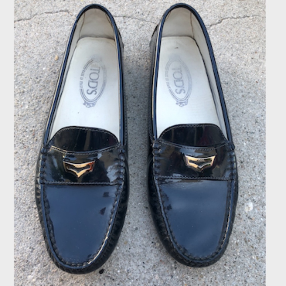 Tods Blue Patent LEATHER Loafer  flats